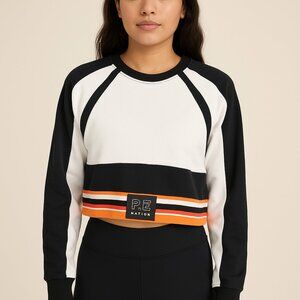 P.E Nation Color Block Crop Sweatshirt Black White Orange Logo Athletic Top Sz M